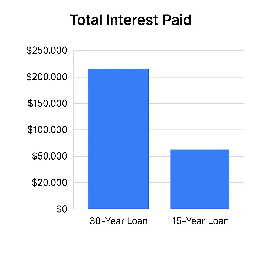 Bar chart showing interest savings from refinancing to a shorter-term mortgage
