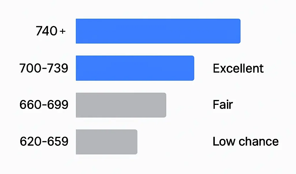 Bar chart showing how credit score tiers affect approval odds or interest rates.