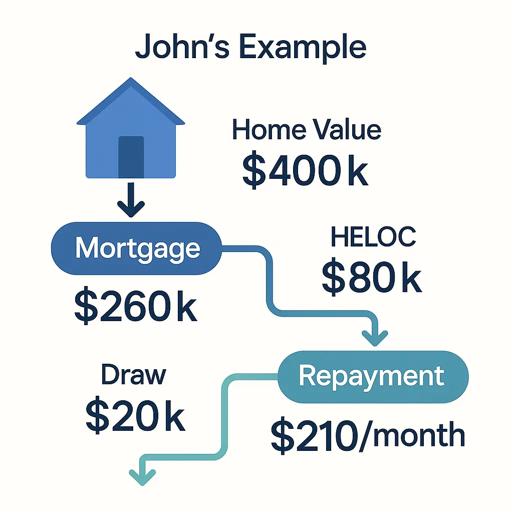 Example chart showing how a homeowner uses a $400,000 home to get an $80,000 HELOC.
