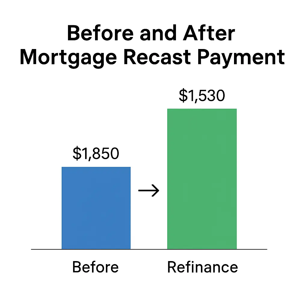 Chart showing lower monthly mortgage payment after recasting loan.
