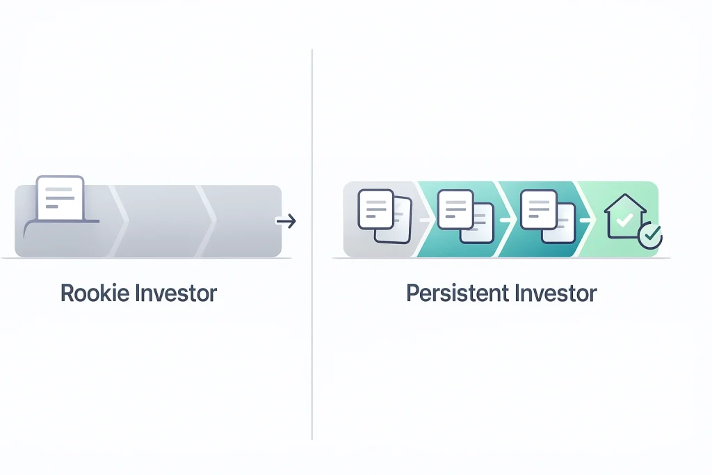 comparison of beginner investors quitting early versus consistent driving for dollars follow up