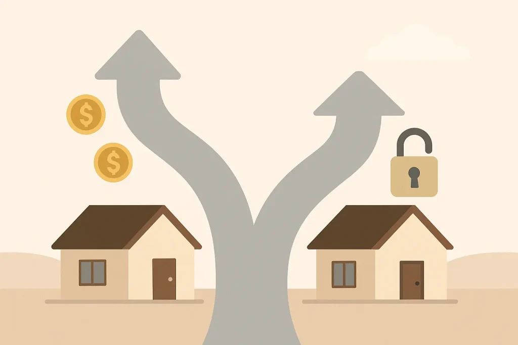 Illustration comparing FHA loan with MIP and conventional loan with PMI that can be removed through equity growth.