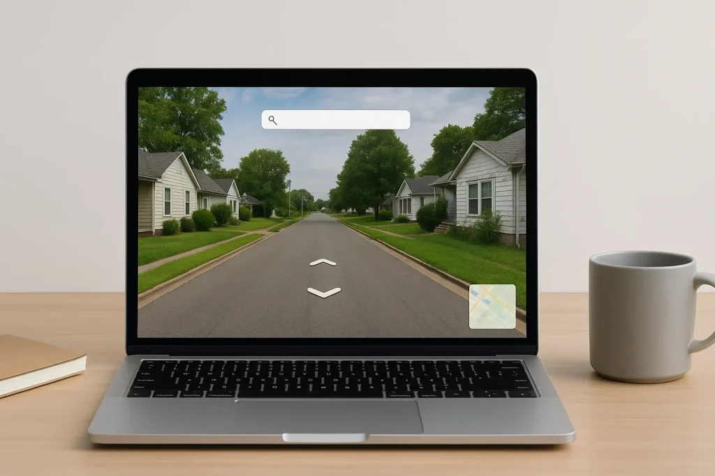 investor using virtual driving for dollars through Google Street View to find distressed properties
