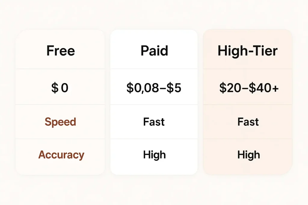 Comparison of free and paid tools explaining what skip tracing is in real estate and accuracy differences