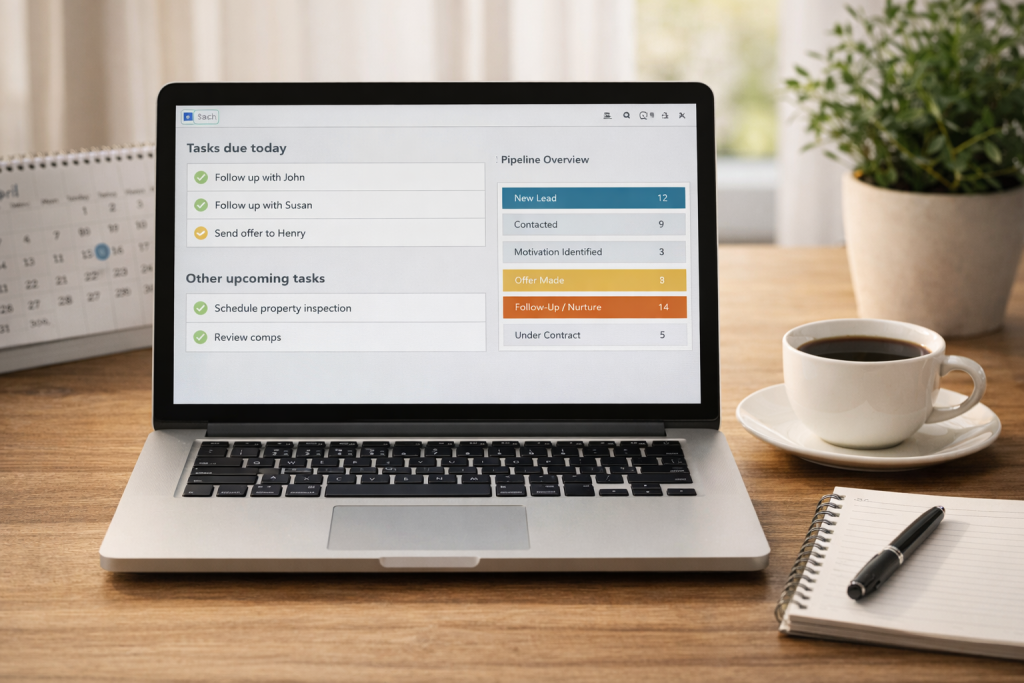 crm for real estate investors showing daily follow up tasks and pipeline review