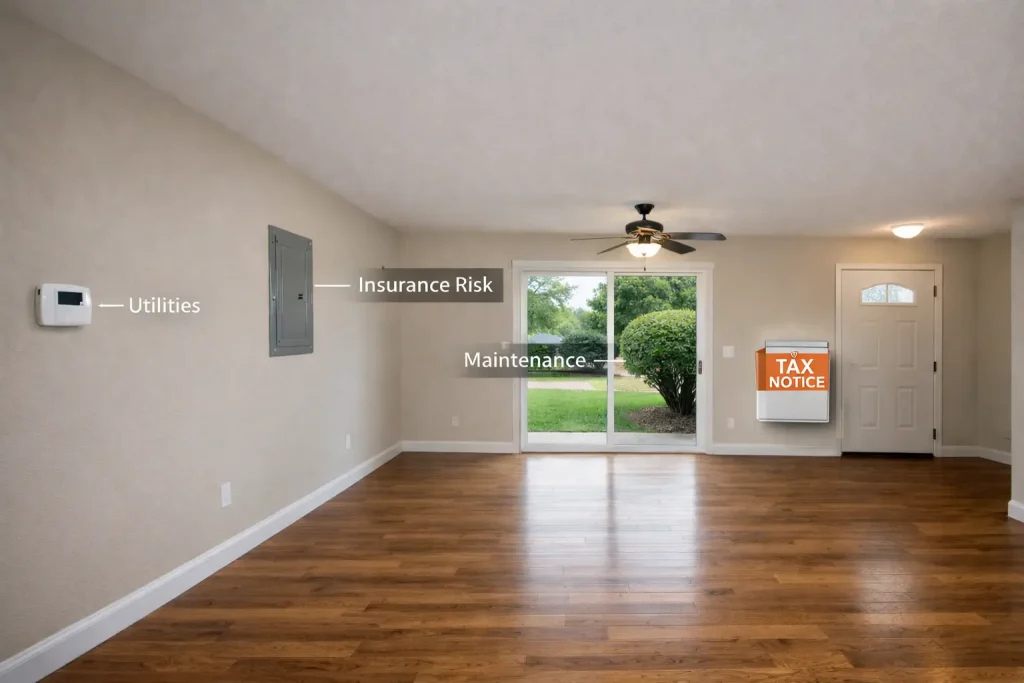 Vacant home illustrating common holding costs investors must include when learning how to calculate holding cost