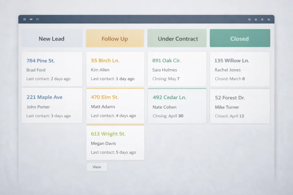 Real estate investing software CRM used for lead tracking and deal follow up