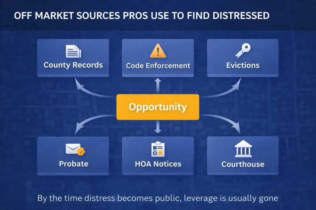 off market sources for how to buy distressed properties early