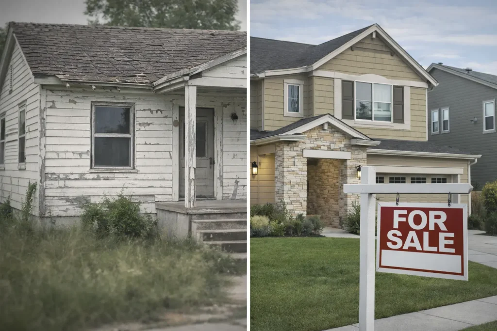 Comparison showing the difference between property distress and seller distress when finding distressed properties on Zillow