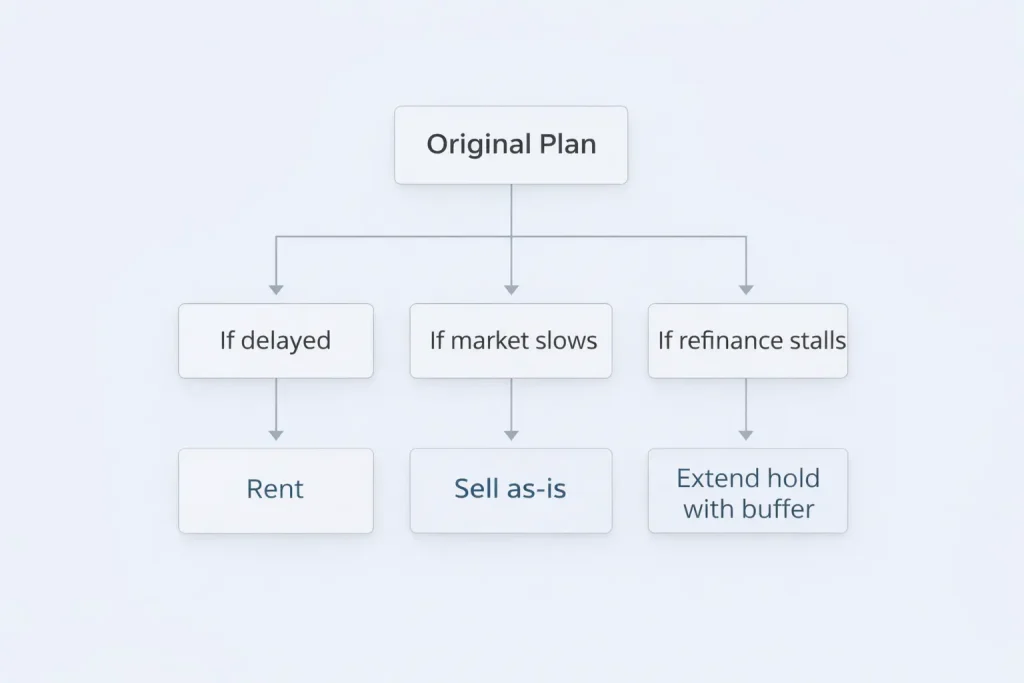 Decision tree showing exit options investors use when holding costs increase unexpectedly