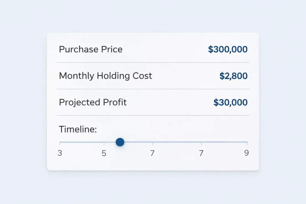 Real estate example showing how to calculate holding cost on a $300,000 investment property
