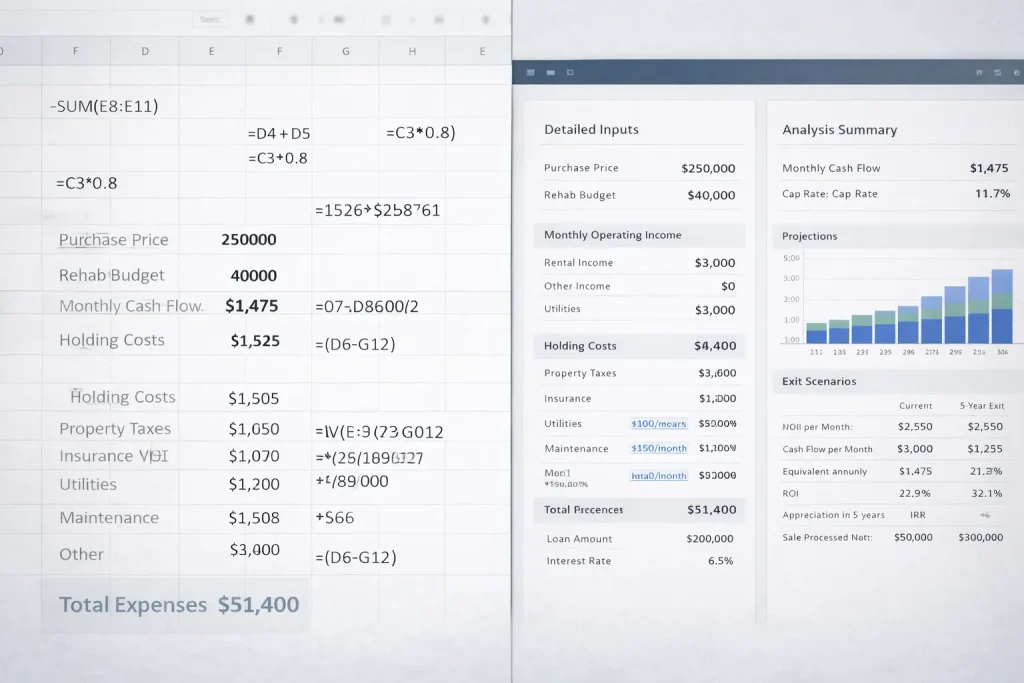 Comparison of spreadsheets and real estate investing software for deal analysis