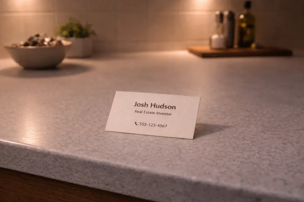 Real estate investor business card waiting quietly for a callback