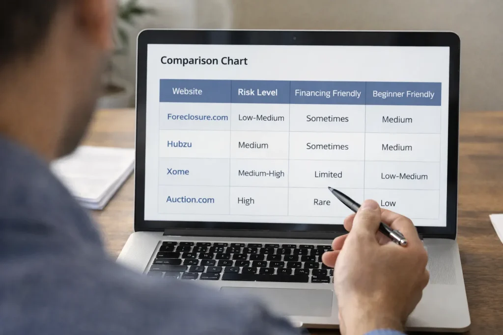Comparison chart of the best foreclosure website platforms ranked by strategy