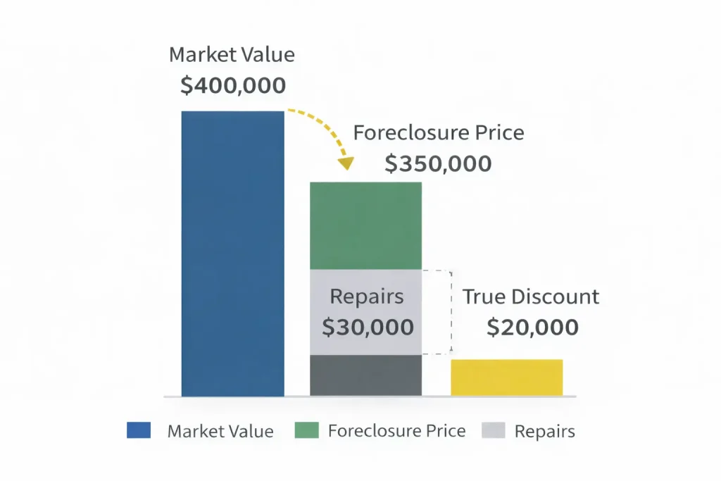 Visual example showing real cost breakdown answering are foreclosure homes cheaper