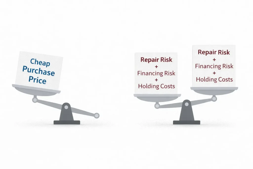 Risk versus margin comparison in pros and cons of buying a foreclosed home decision analysis